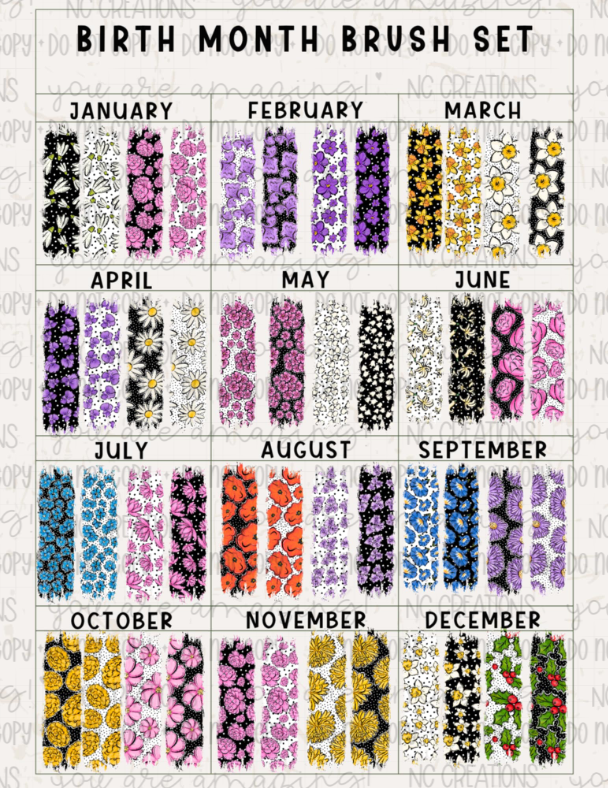 Custom Birth Month Flower Brushstroke