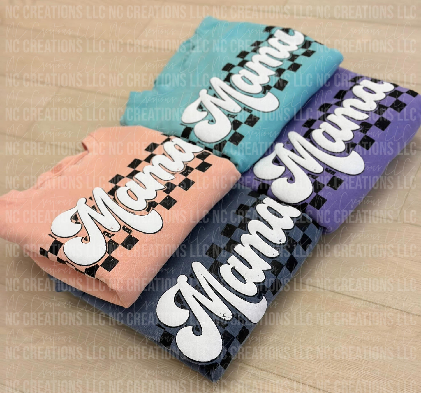 Sweat-shirt à col rond Mama à carreaux (Précommande)