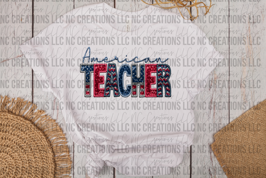 American Teacher Faux Embroidery
