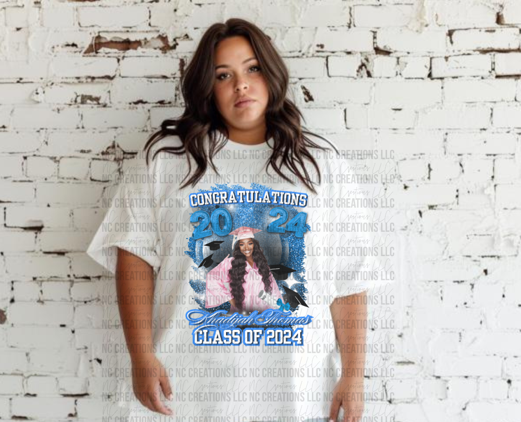 Blue Faux Glitter Class of 2025 Grad Shirt