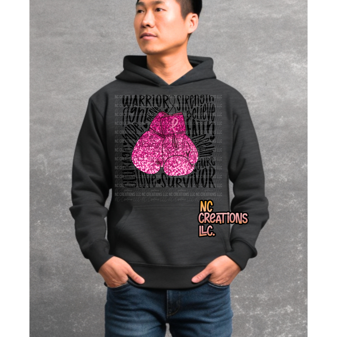 Sudadera con capucha rosa con guantes de boxeo