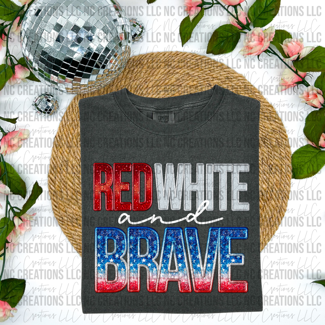 Red White and Brave Faux Embroidery