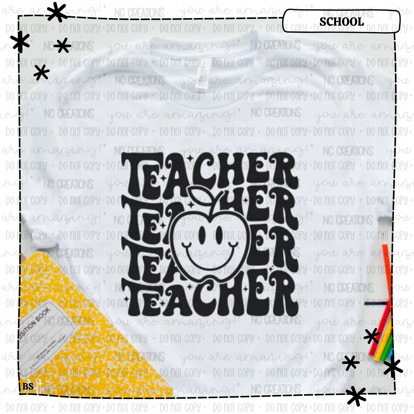 Stacked Teacher Apple Smile
