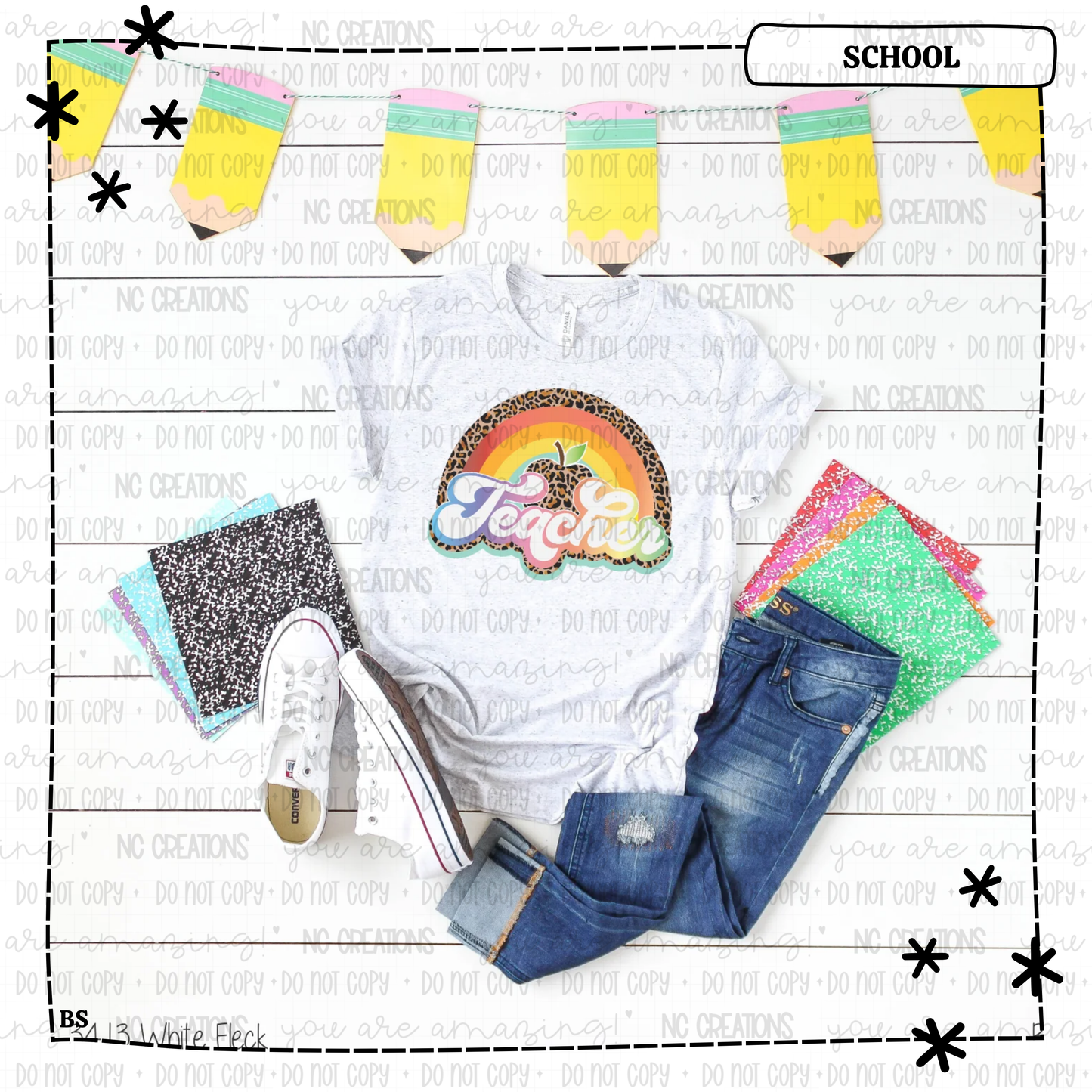 Teacher Leopard Apple Rainbow