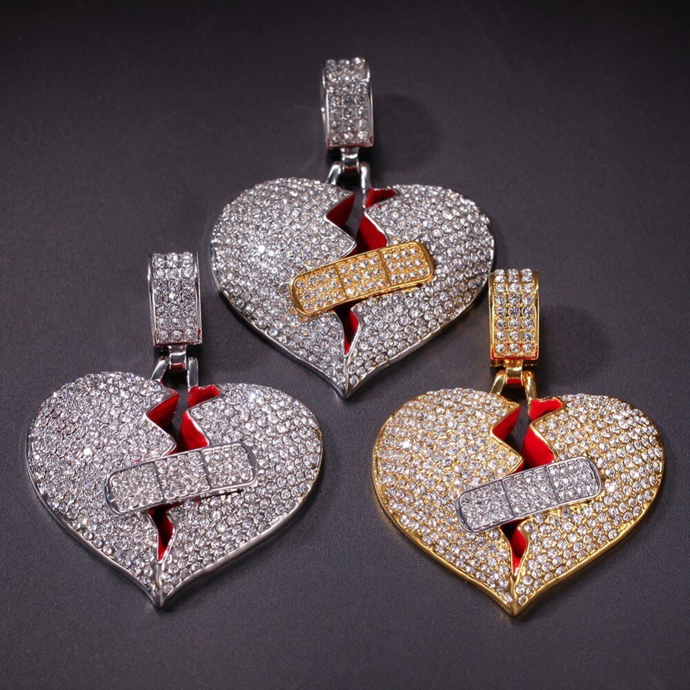 Full Iced Band-Aid Broke Heart Necklace