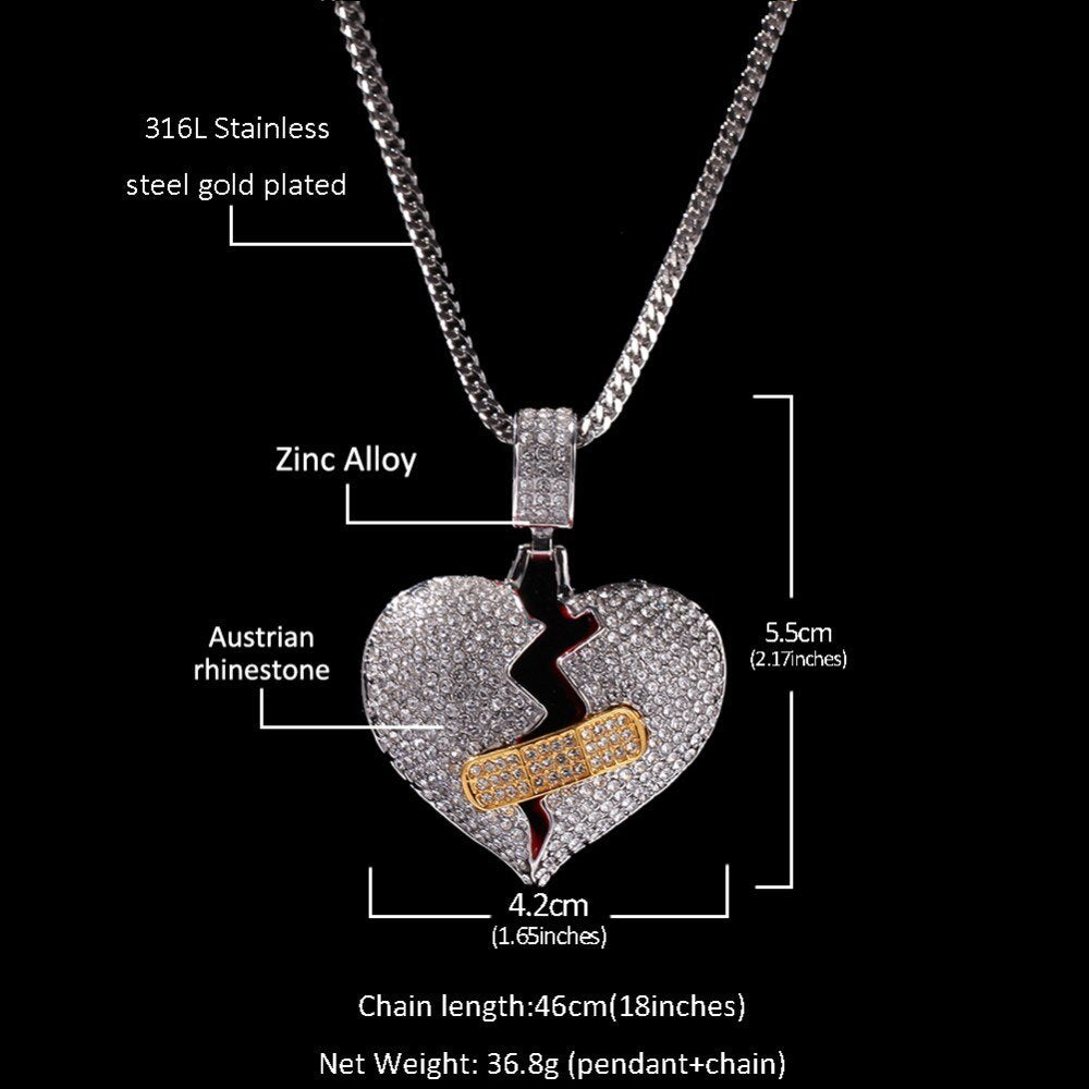 Full Iced Band-Aid Broke Heart Necklace