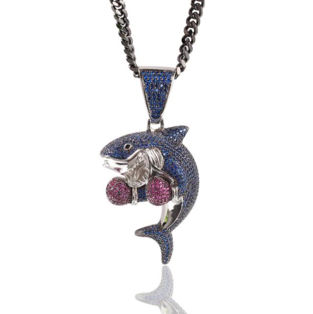 Colored Boxing Shark Pendant Necklace