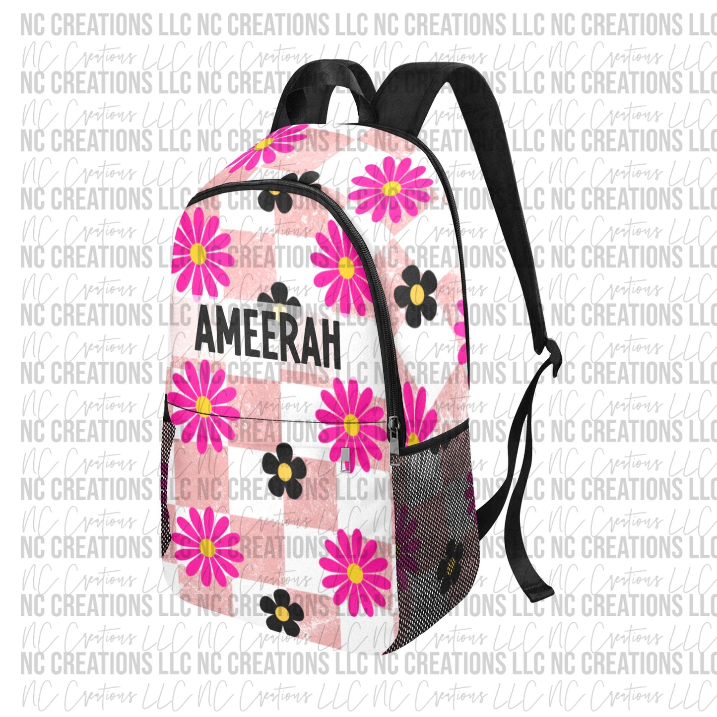 Mauve Checkered & Flowers Custom Backpack