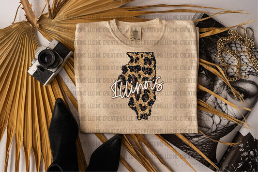 Illinois Leopard State Graphic Tee Wholesale