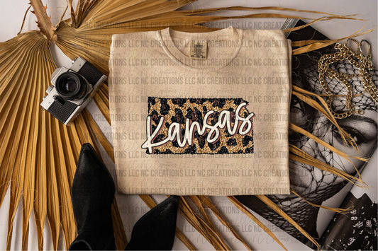 Kansas Leopard State Graphic Tee Wholesale