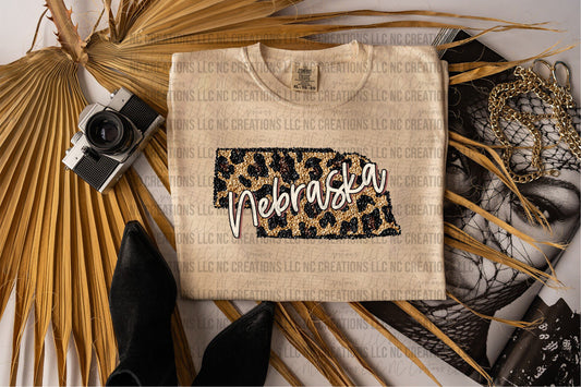 Nebraska Leopard State Graphic Tee Wholesale