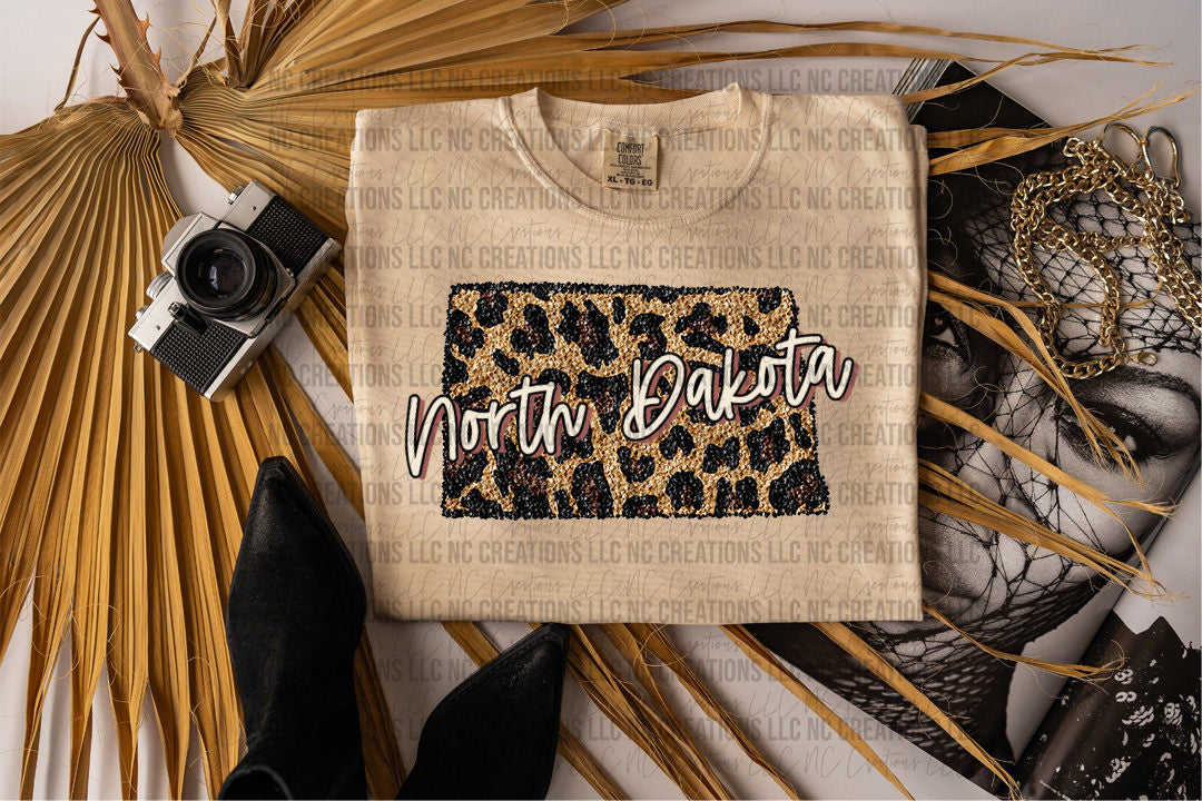 North Dakota Leopard State Graphic Tee