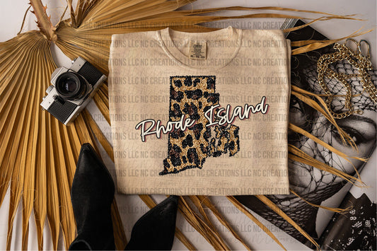 Rhode Island Leopard State Graphic Tee Wholesale