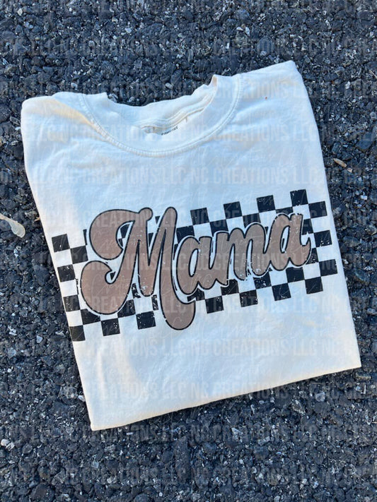 Neutral Checkered Mama PUFF Tees (Preorder)