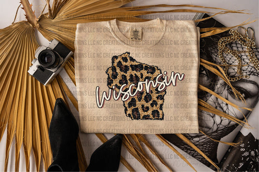 Wisconsin Leopard State Graphic Tee Wholesale