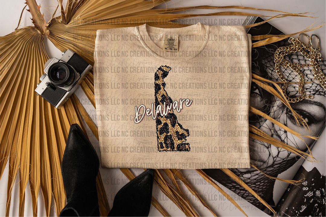 Delaware Leopard State Graphic Tee