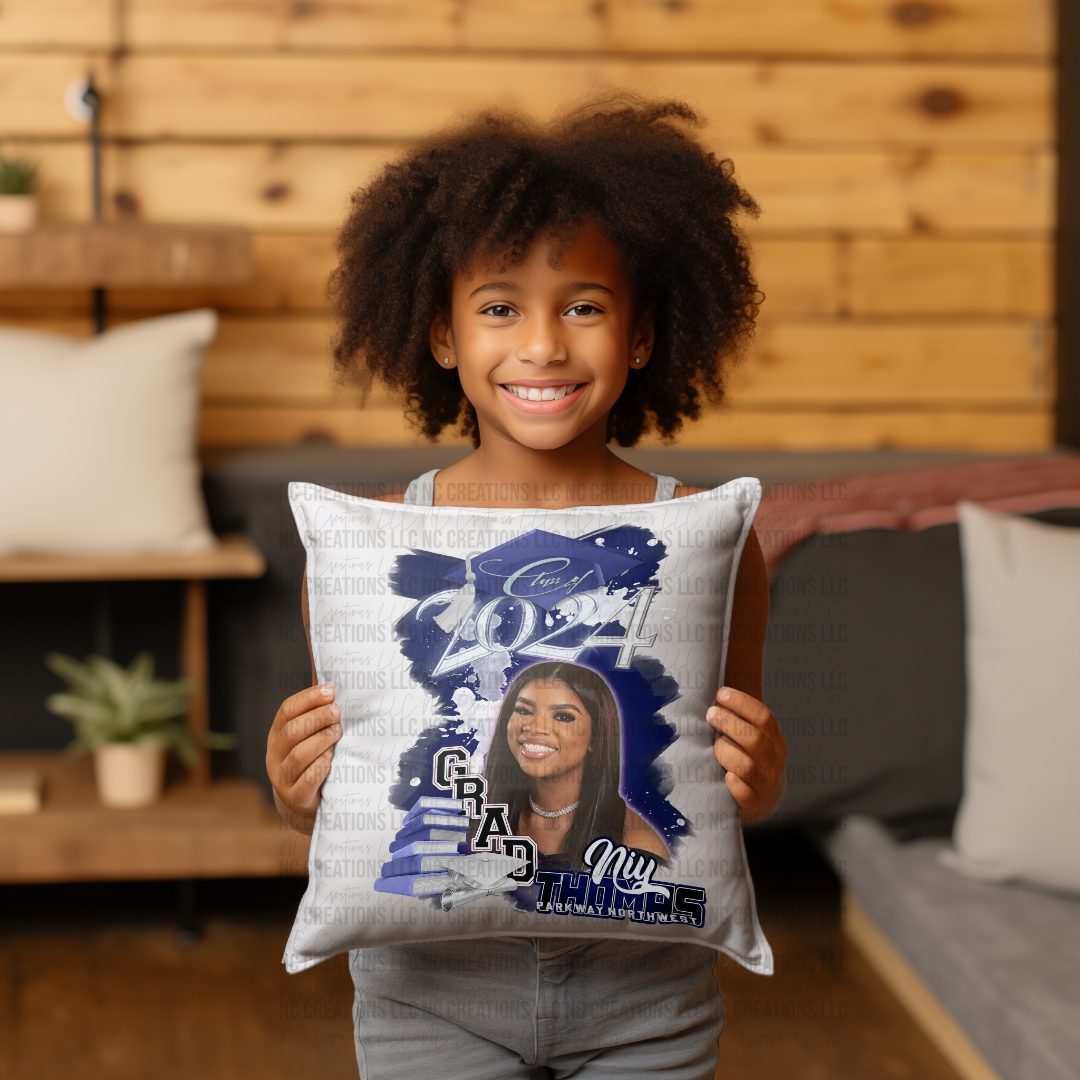 Class of 2024 Navy Blue Custom Pillow