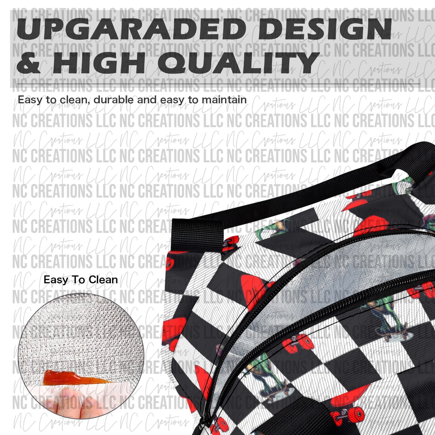 Black & White Checkered Dinosaur & Skateboard Lunch bag