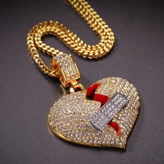 Full Iced  Band-Aid Broke Heart Necklace