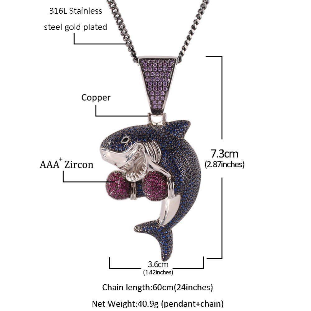 Collier pendentif requin de boxe coloré